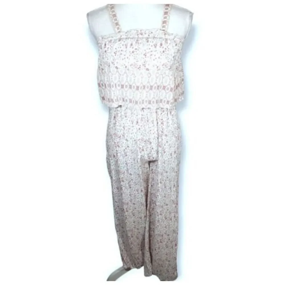 JAPNA GRAY & MAUVE FLORAL SMOCKED JUMPSUIT SZ.XS EUC.